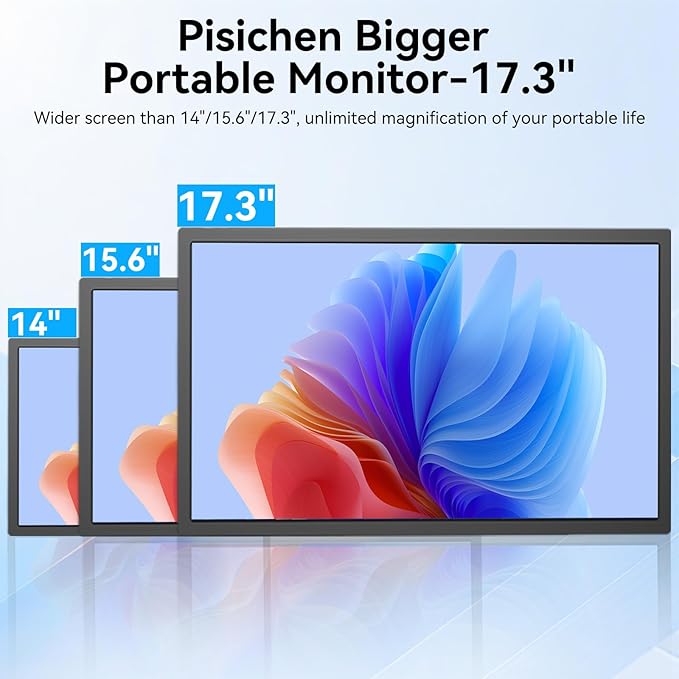 17.3" Large Portable Monitor,IPS Gaming Monitor Laptop Monitor with Built-in Kickstand HDMI USB C External Screen for PC Mac Phone Xbox PS5 - A1M（17.3"）