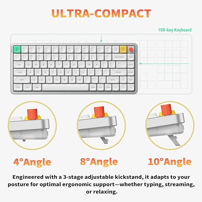 nuphy Air75 V3 Hot Swappable Wireless Mechanical Keyboard, 84 Keys 75% Custom Low Profile Keyboard with Knob, RGB Backlit, Gasket Mounted, Support Bluetooth/2.4GHz/USB-C,Black-Brown Nano