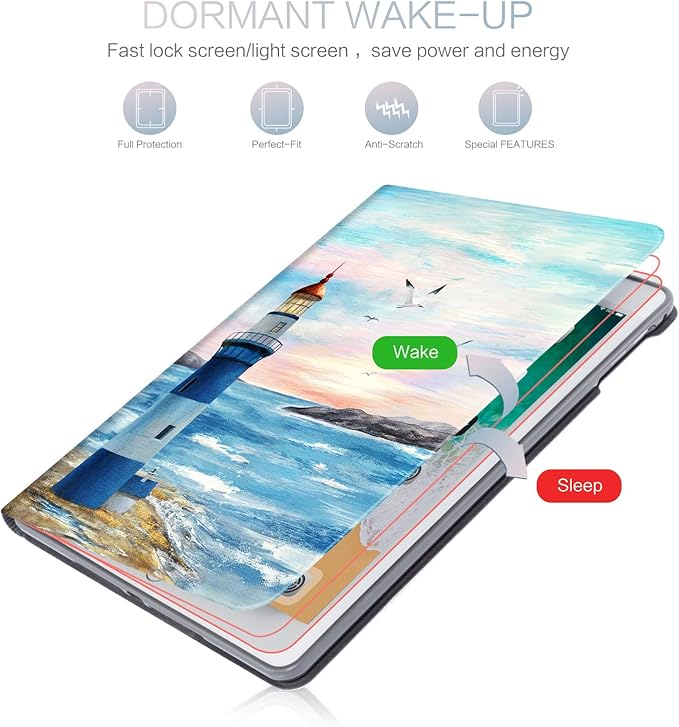for iPad (A16) 11th/10th Generation Case 2025/2022, for iPad Case 11th/10Th Generation, for 10Th/11th Gen iPadCase Cover Auto Wake/Sleep Multi-Angle Viewing Adjustable Stand, Blue Lighthouse Seagull