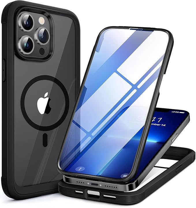 Miracase for iPhone 13 Pro Case 6.1",Full-Body Protection,Clear Bumper Case with Built-in 9H Tempered Glass Screen Protector,Military-Grade Drop Protection Outdoor Phone Case for iPhone 13 Pro,Black