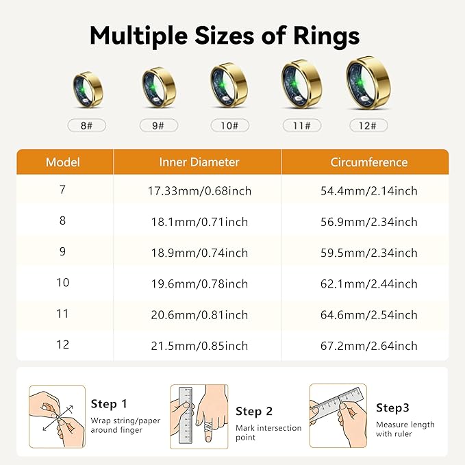 Smart Ring for Women & Men, Health & Fitness Tracker with Heart Rate/Sleep Monitoring/Blood Pressure, 5ATM Waterproof, Activity Trackers with Free App, Valentine's Day Gifts for Women