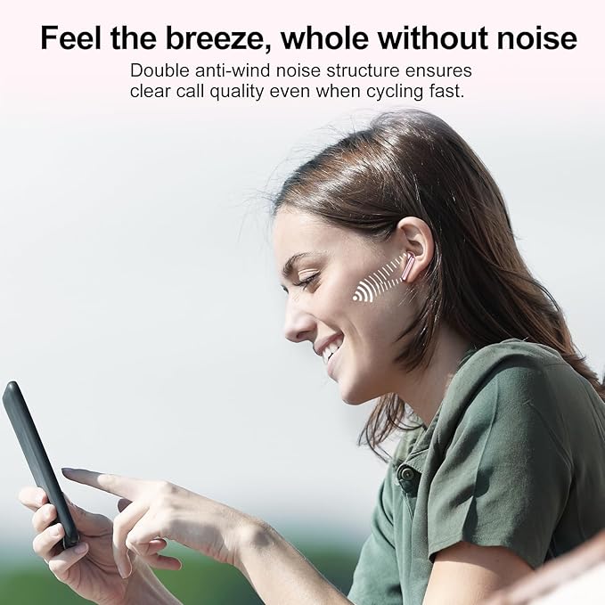 Wireless Earbuds, Bluetooth 5.4 Headphones HiFi Stereo, Bluetooth Earbuds with ENC Noise Cancelling Mic, 36H LED Display Ear Buds, IPX7 in Ear Earphones for Phone Tablet Laptop Sports, Rose Gold