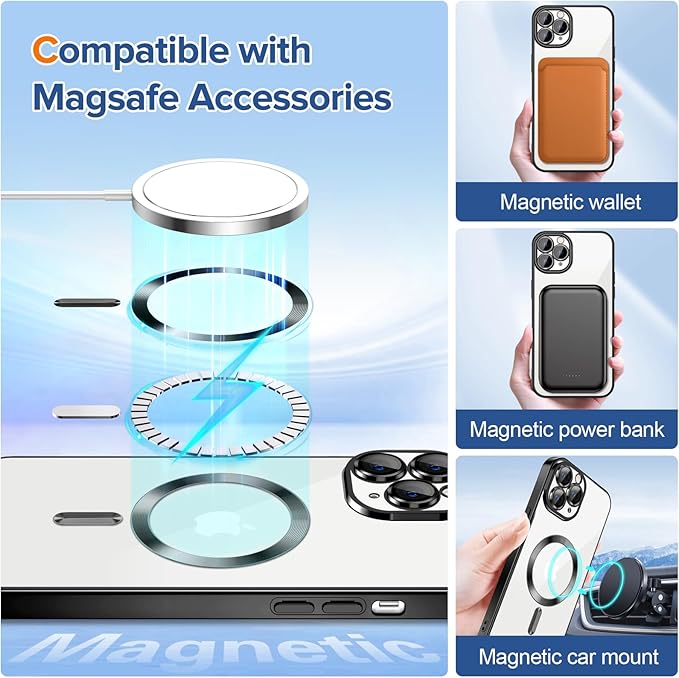 Hython Magnetic Clear for iPhone 11 Pro Case with Camera Lens Protector [Compatible with MagSafe] Luxury Plating Edge Slim Soft TPU Cover Protective Phone Case for iPhone 11 Pro 5.8", Black