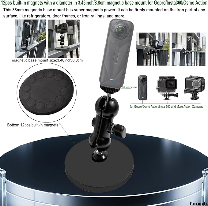 Action Camera Motorcycle Mount Kit with Magnetic Base for Gopro Hero 13 12 11 10 9 8/DJI Osmo Action 6/5 pro/4/Insta360 X5/X4/3/Go Pro Mini/Max/Max 2