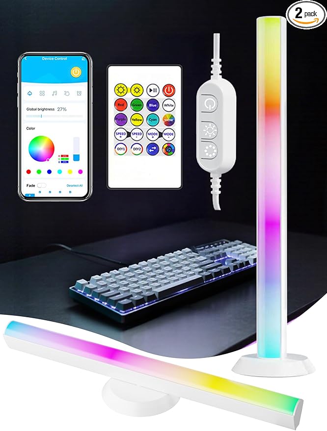 LED Strip Lights,14 Inches Monitor Backlight with Music Sync, 16 Million Colors, APP & Remote Control, USB Powered DJ Light for Party Room TV PC Gaming Desk Decor (White)