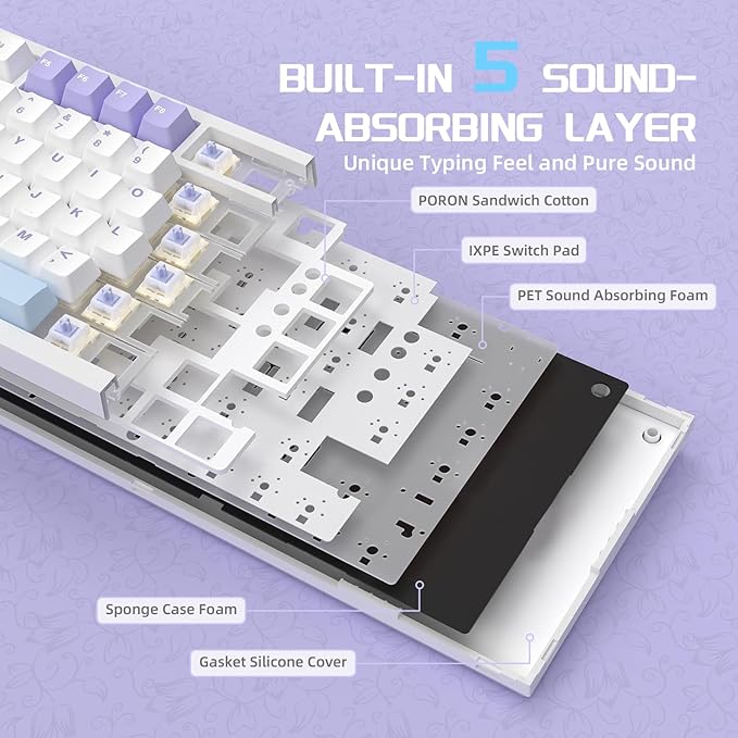 Attack Shark ajazz AK820 Pro Wireless Mechanical Gaming Keyboard TFT Display &Knob Hot Swappable Bluetooth 5.1/2.4G hz/Type-C Gasket-Mounted RGB Backlit Custom Keyboard for PC/Win(Purple/Gift Switch)