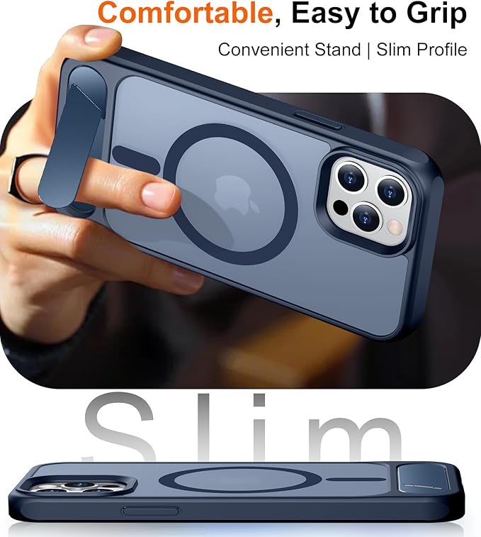 Magnetic Compatible with iPhone 12 Case & iPhone 12 Pro Case, [Built-in Invisible Kickstand][Compatible with MagSafe][Military Grade Shockproof] Slim Translucent Matte Phone Case 6.1"