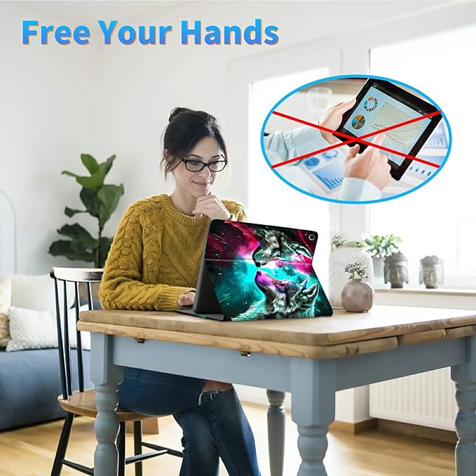 for Amazon Kindle Fire 7 (9th/7th/5th Generation, 2019/2017/2015 Release) 7" Tablet Case, Slim Kickstand Stand Leather Smart Cover with Auto Wake/Sleep, Gray Wolf Red Blue