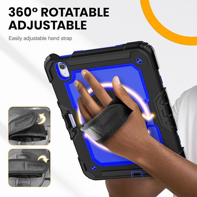 timecity Case for iPad Air 11 Inch M4 / M3 / M2 (2026/2025/ 2024), 360° Rotating Stand, Pencil Holder & Wireless Charging, Shockproof with Screen Protector & Shoulder Strap - for Designers, Dark Blue