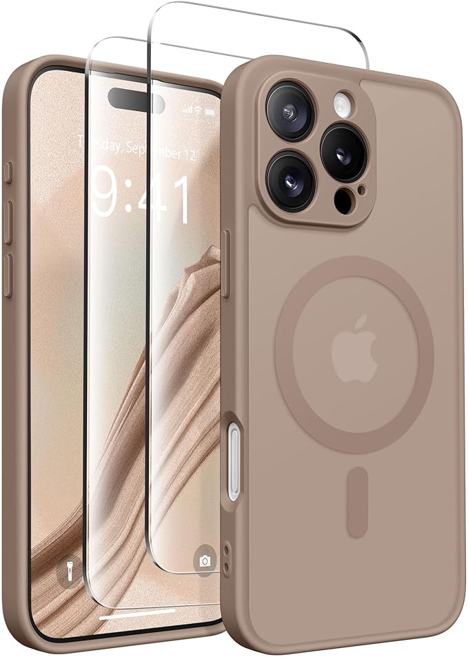 CAPRARO Magnetic Compatible with iPhone 16 Pro Case, Upgraded [Full Camera Protection] [Compatible with MagSafe] Protective Translucent Matte Women Girl Phone Case Cover, Withered Brown
