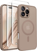 CAPRARO Magnetic Compatible with iPhone 16 Pro Case, Upgraded [Full Camera Protection] [Compatible with MagSafe] Protective Translucent Matte Women Girl Phone Case Cover, Withered Brown