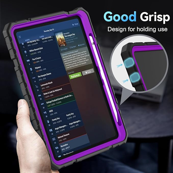 Grifobes for iPad A16 Case 11th Generation 11 inch 2025 / iPad 10th Generation Case 10.9 inch 2022, Heavy Duty Military Grade Shockproof Cover with Pencil Holder for i Pad 11/10 (Black+Purple)