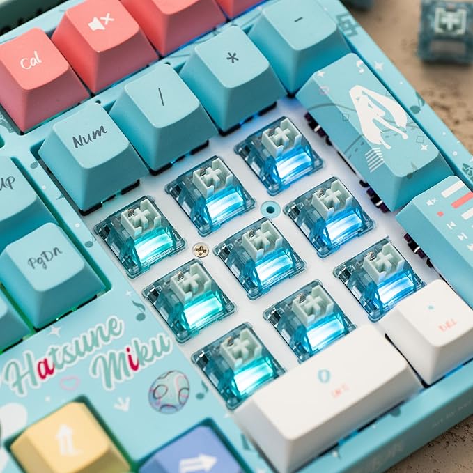 Akko Creamy Cyan Clicky Switch with LED Diffuser for Backlit Mechanical Keyboard - 5-Pin 50gf Pre-Lubed with Standard MX Structure for Gaming (45pcs)