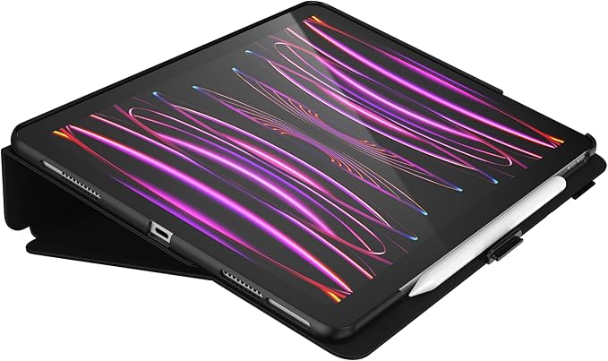 Speck Case for iPad Pro 6th Generation 12.9 Inch - Drop & Camera Protection, Slim Multi Range Stand, Apple Pencil Holder - Black/Black/White