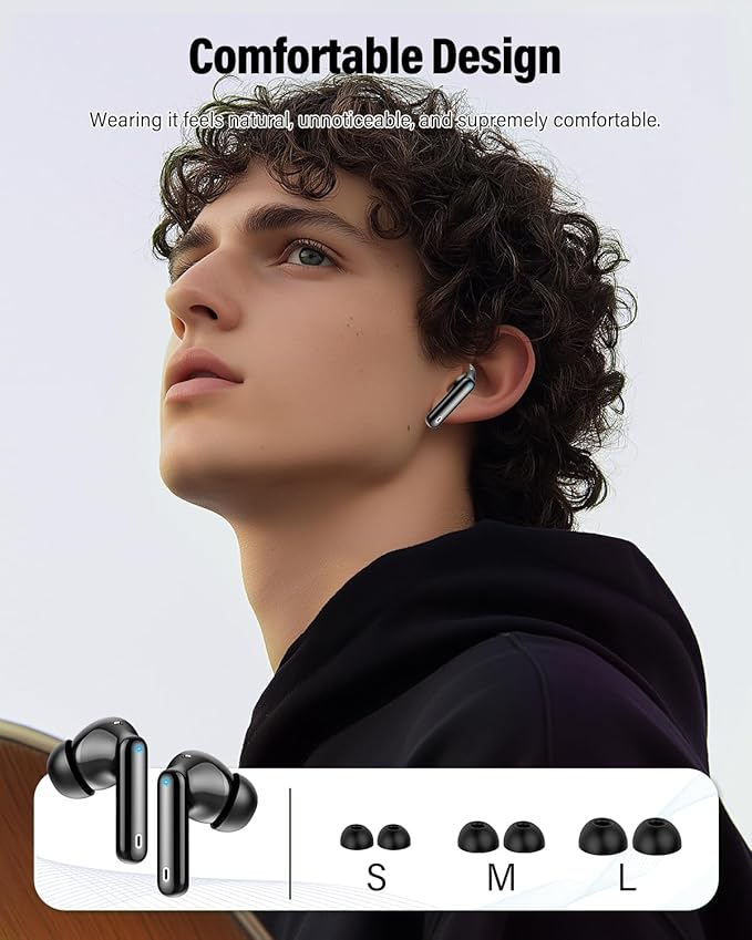 Wireless Earbuds, Bluetooth 5.4 Headphones Bass Stereo, Ear Buds with Noise Cancelling Mic, LED Display in Ear Earphones Clear Calls, IP7 Waterproof Bluetooth Earbuds for Phones/Sports/Laptop, Black