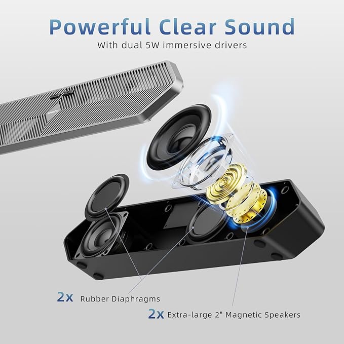 PC Speaker for Computer, Wired USB Powered Bluetooth Computer Speakers with Stereo Clear Sound, Gaming Speakers Sound Bar for Computer Desktop PC Laptop Monitor, Bluetooth & USB Input Black