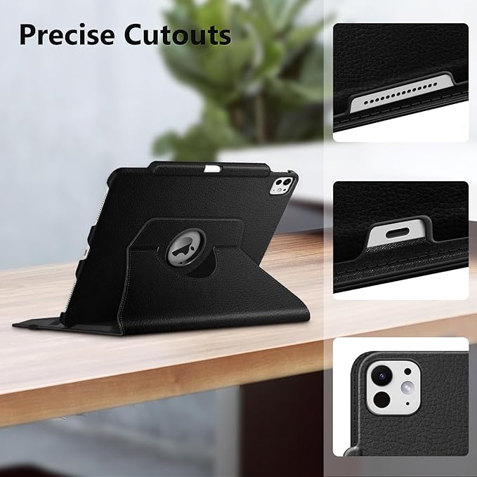 Fintie Rotating Case for iPad Pro 13-inch (M5) 2025 / (M4) 2024 with Pencil Holder - 360 Degree Swiveling Protective Stand Cover with Auto Wake/Sleep, Black