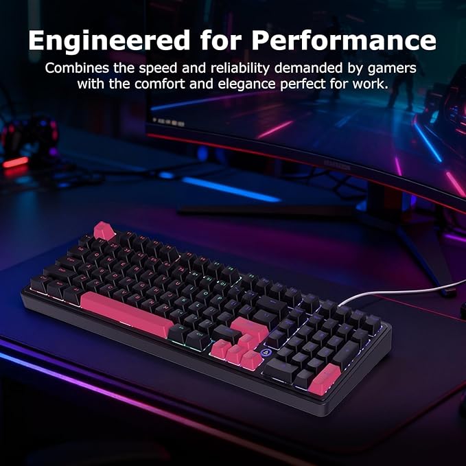 FIRSTBLOOD ONLY GAME. AK980 Gaming Mechanical Keyboard - 101-Key Hot-Swap Gasket Mount USB Wired Keyboard with Pre-Lubed Red Switches, NKRO, for Esports (Black-Red)