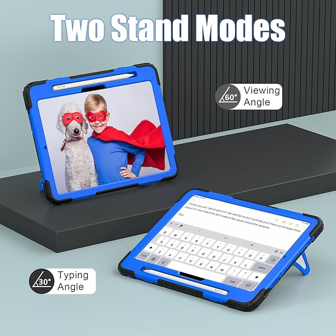 AKABEILA Compatible with Apple iPad Pro 11(2024) 11 inch Tablet Case，Lightweight Shockproof Rugged Protective Cover with Kickstand for Kids Children Boys Babies Black Blue