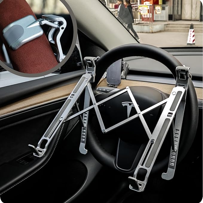 Car Laptop Mount Steering Wheel Tray Holder, Height Adjustable Car Desk for Laptop Computer Tablet, Foldable Portable Lap Laptop Stand for Car Vehicle Workstation Accessories Truck SUV Tesla