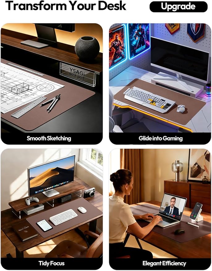 YSAGi Leather Desk Protector, Office Mat, Large Mouse Mat, Non-Slip PU Leather Blotter, Laptop Desk, Waterproof Writing Pad for Office and Home (Chocolate, 47.2" x 23.6")