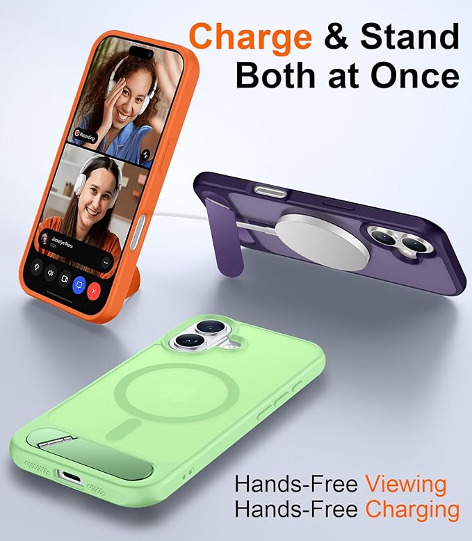 Magnetic Compatible with iPhone 16 Case, [Built-in Invisible Kickstand][Compatible with MagSafe][Military Grade Shockproof] Slim Translucent Matte Phone Case for iPhone 16 6.1"