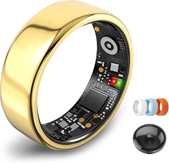 Smart Ring for Women Men,Fitness Tracker Ring,Heart Rate,Blood Oxygen,Step Tracker,Sleep Tracker,Meditation Assistance,No Subscription Fee,IP68 Waterproof Smart Ring for iphone&Android(Gold 8)
