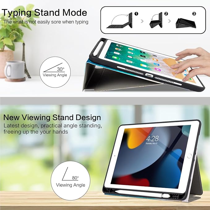 Vimorco for iPad 9th/8th/7th Generation Case 10.2 Inch, for iPad Air 3rd Generation Case 10.5-inch, for iPad Pro 10.5 Inch Cases Pencil Holder/4 Viewing Stands/Typing Stand/Slim, Ocean Beach