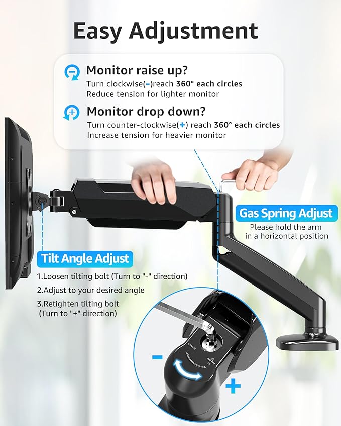 MOUNTUP Single Monitor Desk Mount Holds Screen up to 32 inch, Height Adjustable Monitor Arm, Full Motion Computer Monitors Stand with Clamp/Grommet Base, VESA Mounts Fit 4.4-17.6lbs Computer, Black