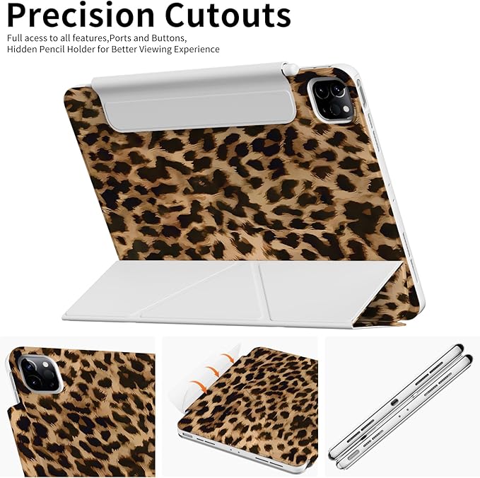 Case for iPad Air 13 Inch M4 (2026)/ M3 (2025)/ M2 (2024), iPad Pro 12.9-inch 6th/5th/4th/3rd Generation Case, Trifold Multi-Angle Stand, Magnetic Flap, Full Protective Cover, Brown Cheetah