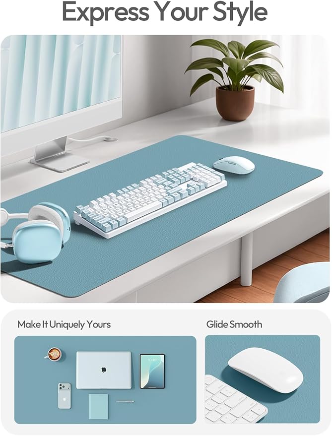 YSAGi Leather Desk Pad Protector, Office Desk Mat, Large Mouse Pad, Non-Slip PU Leather Desk Blotter, Laptop Desk Pad, Waterproof Desk Writing Pad for Office and Home (Aquamarine, 35.4" x 17")