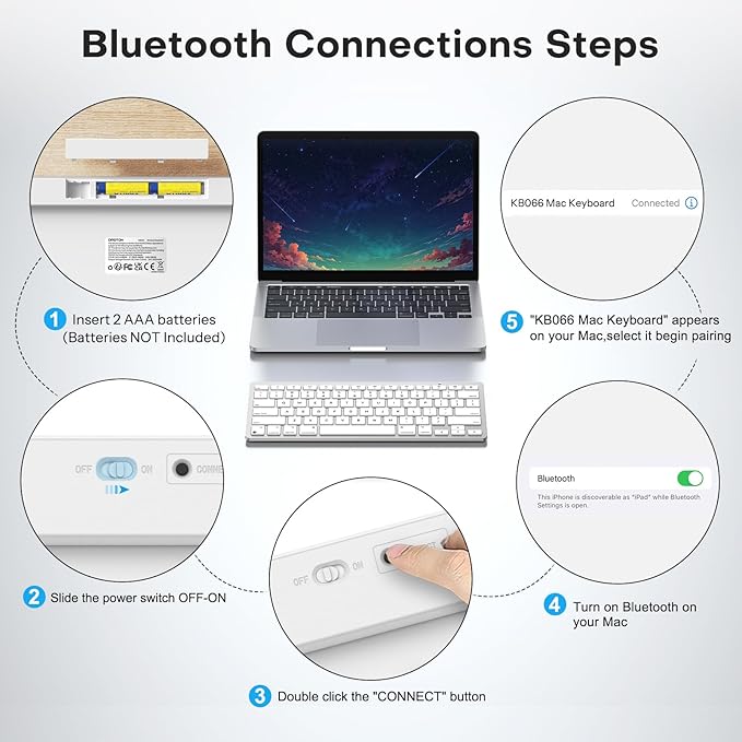 OMOTON Wireless Keyboard for Mac, Compact Ultra-Slim Design (No Number Pad), Stable Bluetooth Keyboard for Mac, Ergonomic and Portable, Compatible with MacBook Pro/Air/iMac, Silverwhite