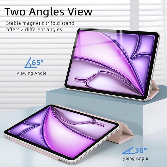 for iPad Air 13 inch M4/M3/M2 Case (2026/2025/2024,Model A3268/A3269/A3271), Auto Sleep/Wake and Magnetic Closure, Slim Trifold Stand Case, PU Leather Cover, Support Apple Pencil Pro, Pink