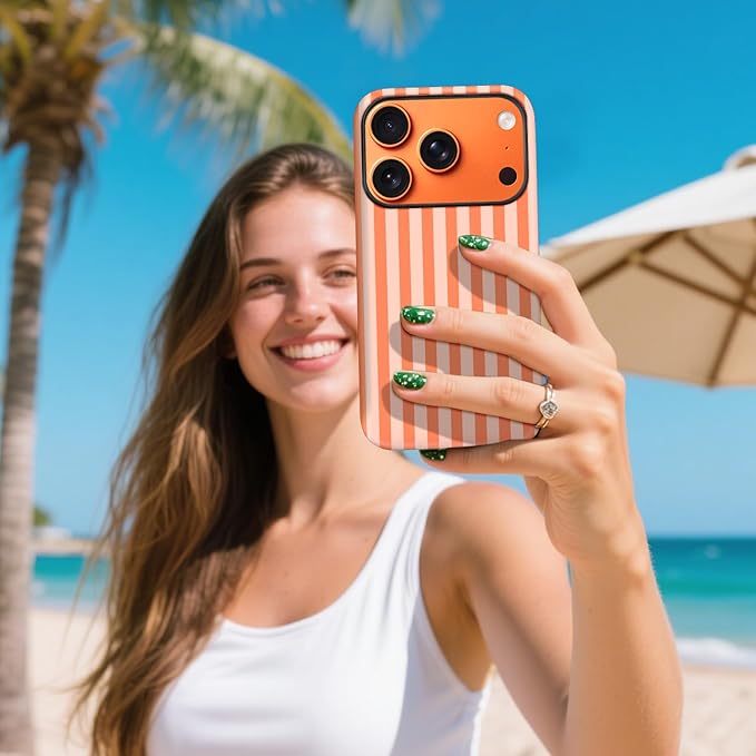 Magnetic for iPhone 17 Pro Max Case Cute Stripes Phone Case, Shockproof Slim TPU and Hard PC Protective Phone Cover Compatible with MagSafe Designed for Women Girls, Deep Orange