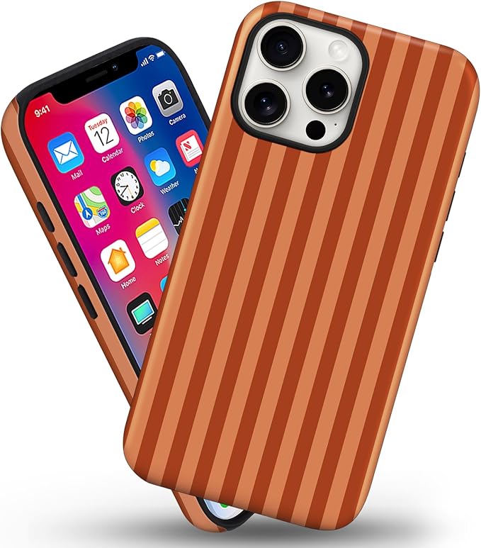 Magnetic for iPhone 14 Pro Max Case Cute Stripes Phone Case, Shockproof Slim TPU and Hard PC Protective Phone Cover Compatible with MagSafe Designed for Women Girls, Deep Brown