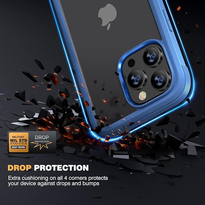 Diaclara Designed for iPhone 14 Pro Case 6.1’’, Full Body Rugged Protective Case+ Camera Lens Protector w/Built-in Touch Sensitive Anti-Scratch Screen Protector, Bumper (Blue)