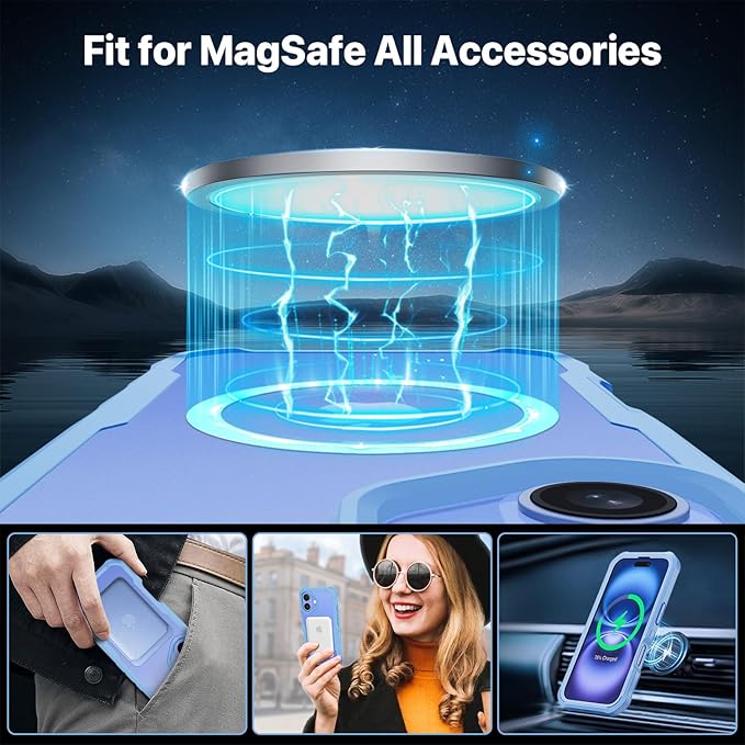 CENHUFO Magnetic Privacy for iPhone 16 Case [Compatible with Magsafe] Full Body Phone Case Built-in 9H Tempered Glass Privacy Screen Protector and Camera Lens Cover, Shockproof Bumper Clear - Blue