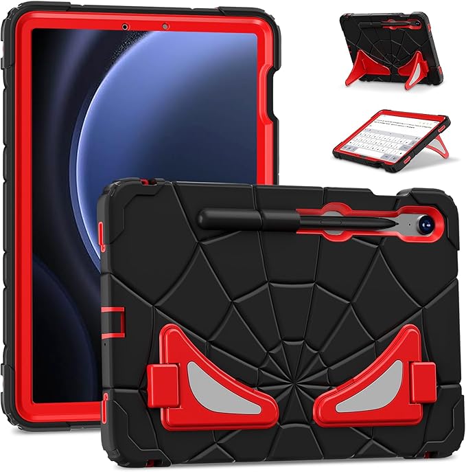 AKABEILA Compatible with Samsung Galaxy Tab S10 FE 2025/Tab S10 Lite 2025 Tablet Case，Lightweight Shockproof Rugged Protective Cover with Kickstand for Kids Children Boys Babies Black Red