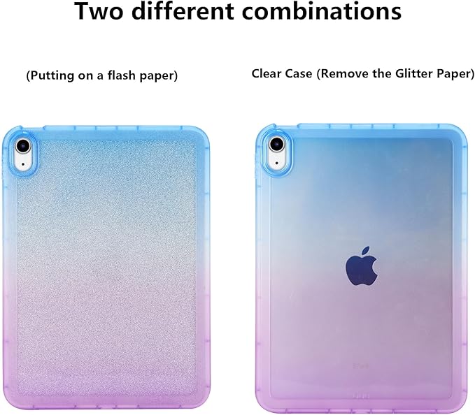 for iPad Pro 12.9 inch Case 6th/5th/4th/3rd Generation (2022/2021/2020/2018) Glitter Translucent Frosted Clear Soft TPU Back Gradient Bling Cover Silicone Protective Shell, Blue & Purple