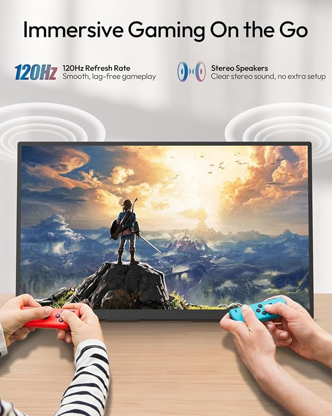 MESWAO 24 Inch Portable Monitor 120Hz FHD IPS Laptop Screen Extender, Large Travel Monitor with NO-Tipping 180° Stand & VESA, HDMI USB-C Second Screen for MacBook PC Home Office Gaming