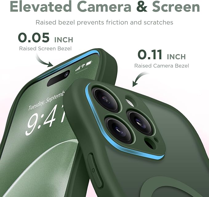 CAPRARO for iPhone 16 Pro Max Case for Women Girls, Upgraded [Full Camera Protection] [Compatible with MagSafe] Cute Wave Translucent Matte Phone Case for iPhone 16 Pro Max, Deep Green