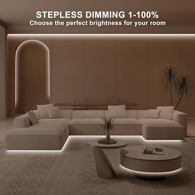32.8ft COB Led Strip Light with Remote, 4000K Ra93+ Dimmable Bright Led COB Strip Light, White Continuous Led Strip Light for Mirror, Stair, Cabinet, Room