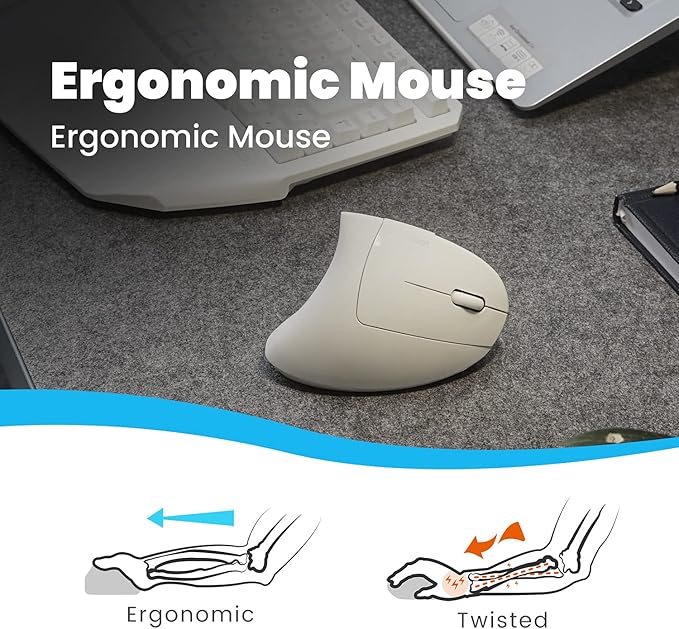 Perixx PERIMICE-713W Wireless Ergonomic Vertical Mouse - 2.4G Spec with USB Receiver - On/Off Switch - 6 Buttons Right Handed Design - White