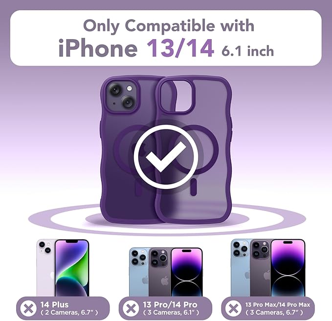 CAPRARO Cute for iPhone 13 Case & iPhone 14 Case, Compatible with MagSafe, [Curly Wave Edge] [Camera Protection] [14 FT Drop Protection] Magnetic for iPhone 13/14 6.1 Inch, Deep Purple