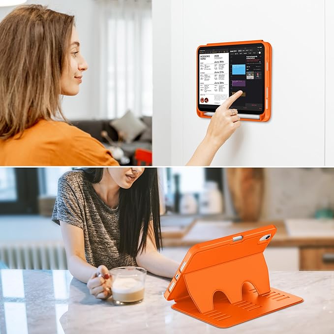 VIKESI Case for iPad mini 7 (A17 Pro) and iPad mini 6,Multiple Angles Magnetic Stand Cover,Shockproof Soft Back,Pencil Holder,and Auto Sleep/Wake,Orange