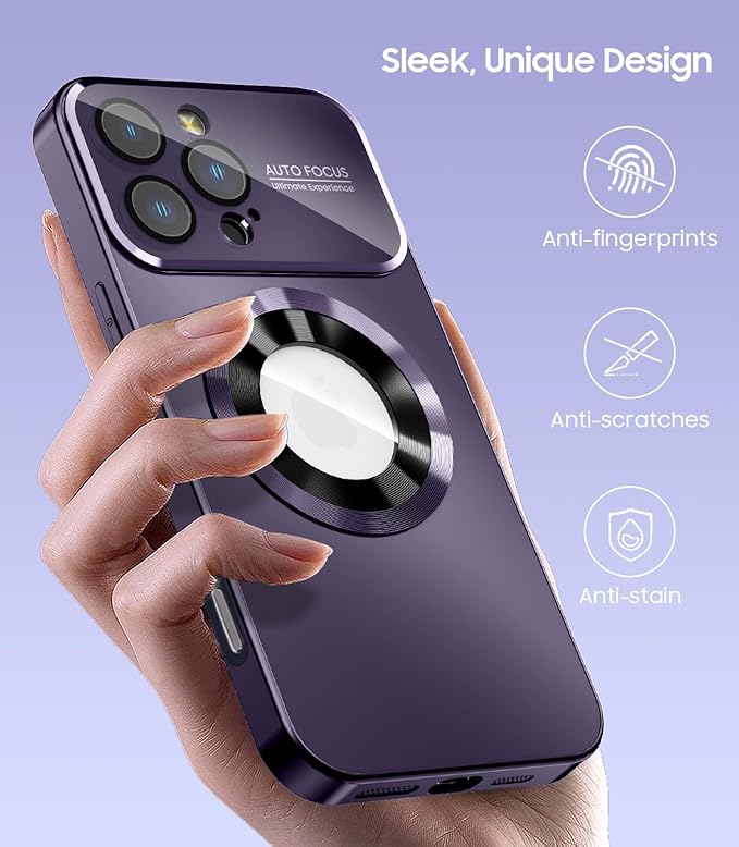 MAKAVO Magnetic for iPhone 16 Pro Max Case, Compatible with MagSafe, Built-in Camera Lens Protector, Logo View, Military Grade Drop Protection Phone Cover, Purple
