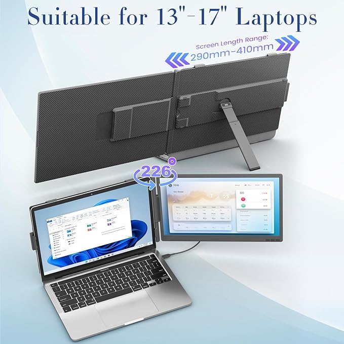 Teamgee 14 Inch Laptop Screen Extender, 1080P FHD Laptop Monitor Extender, Portable Monitor for Laptops 13-17.3" with USB-C/HDMI Port, Plug & Play for Windows/Mac/Android/Switch/PS5