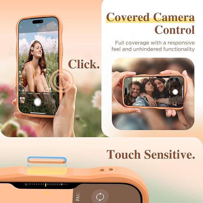 GVIEWIN for iPhone 17 Pro Case Compatible with MagSafe [Curly Wave Edge][Full Camera Protection] Floral Translucent Shockproof Magnetic Women Phone Case for iPhone 17 Pro 6.3'', Campanula/Orange