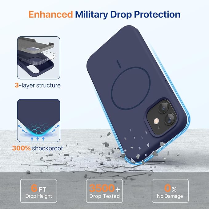Miracase Magnetic for iPhone 12 Case/iPhone 12 Pro Case, [Soft Anti-Scratch Microfiber Lining], Compatible with MagSafe, Liquid Silicone Shockproof Drop Protection Phone Case for 12/12 Pro,Dark Blue