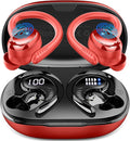 Hupoaf Wireless Earbuds Sport, 2025 Bluetooth 5.4 Headphones with Earhooks, 50H Stereo Deep Bass Over Ear Buds with 4 ENC Noise Canceling Mics, IP7 Waterproof Earphones for Running Workout Gym -Red